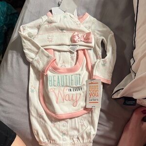 Carter's Pink and White Baby Set with Bib and Hat